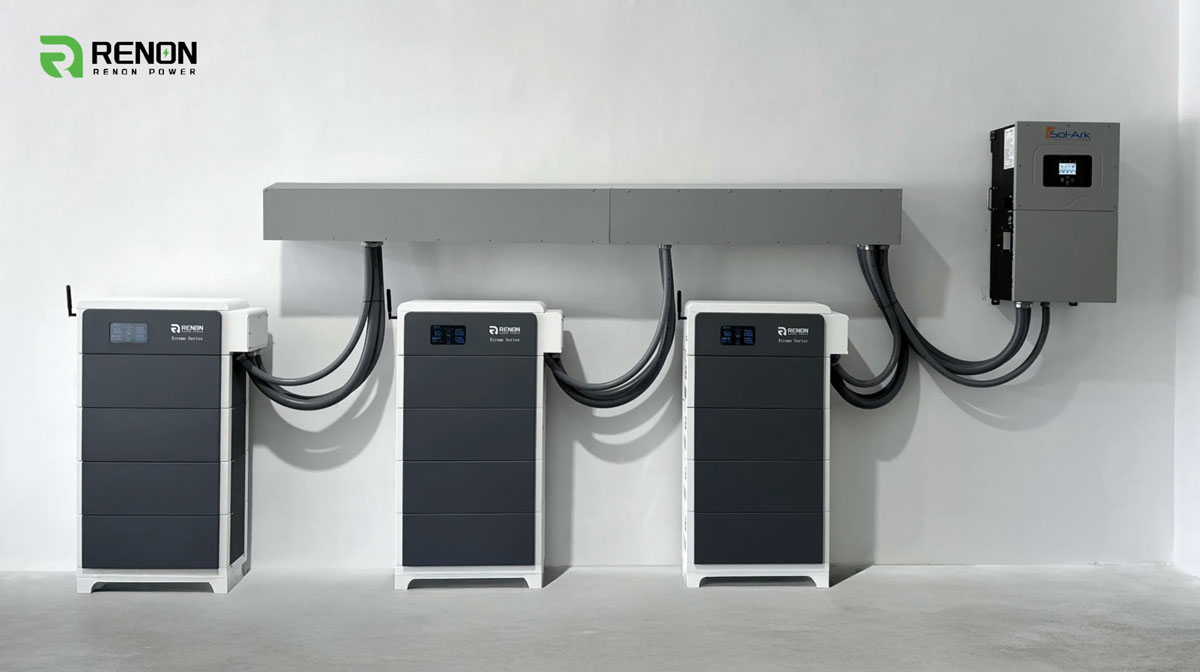 Renon Battery Banks wall installation with Sol-Ark inverter.